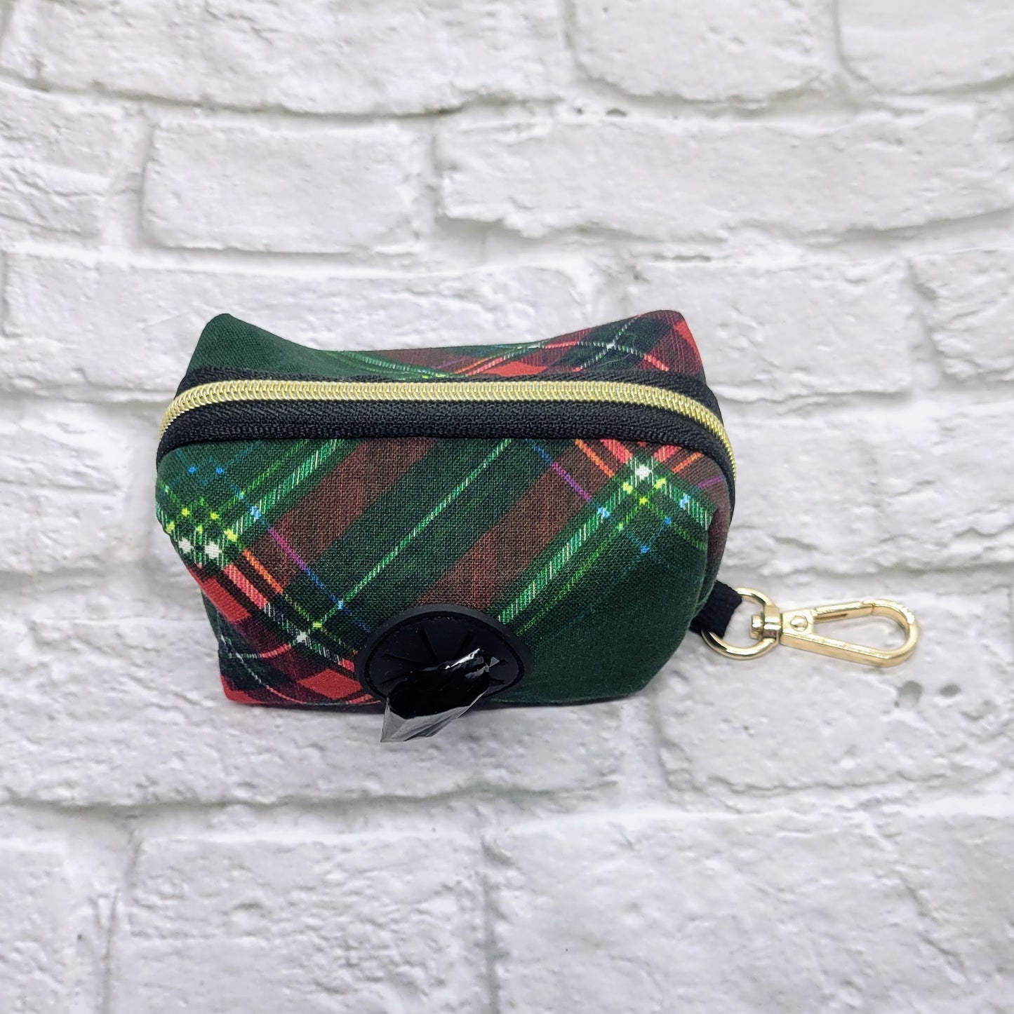 Green and Red Plaid Waste Bag Holder