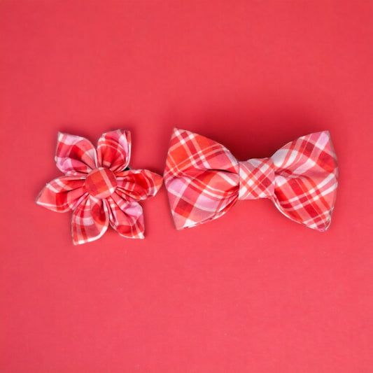 Pink and Red Plaid Collar Bowtie