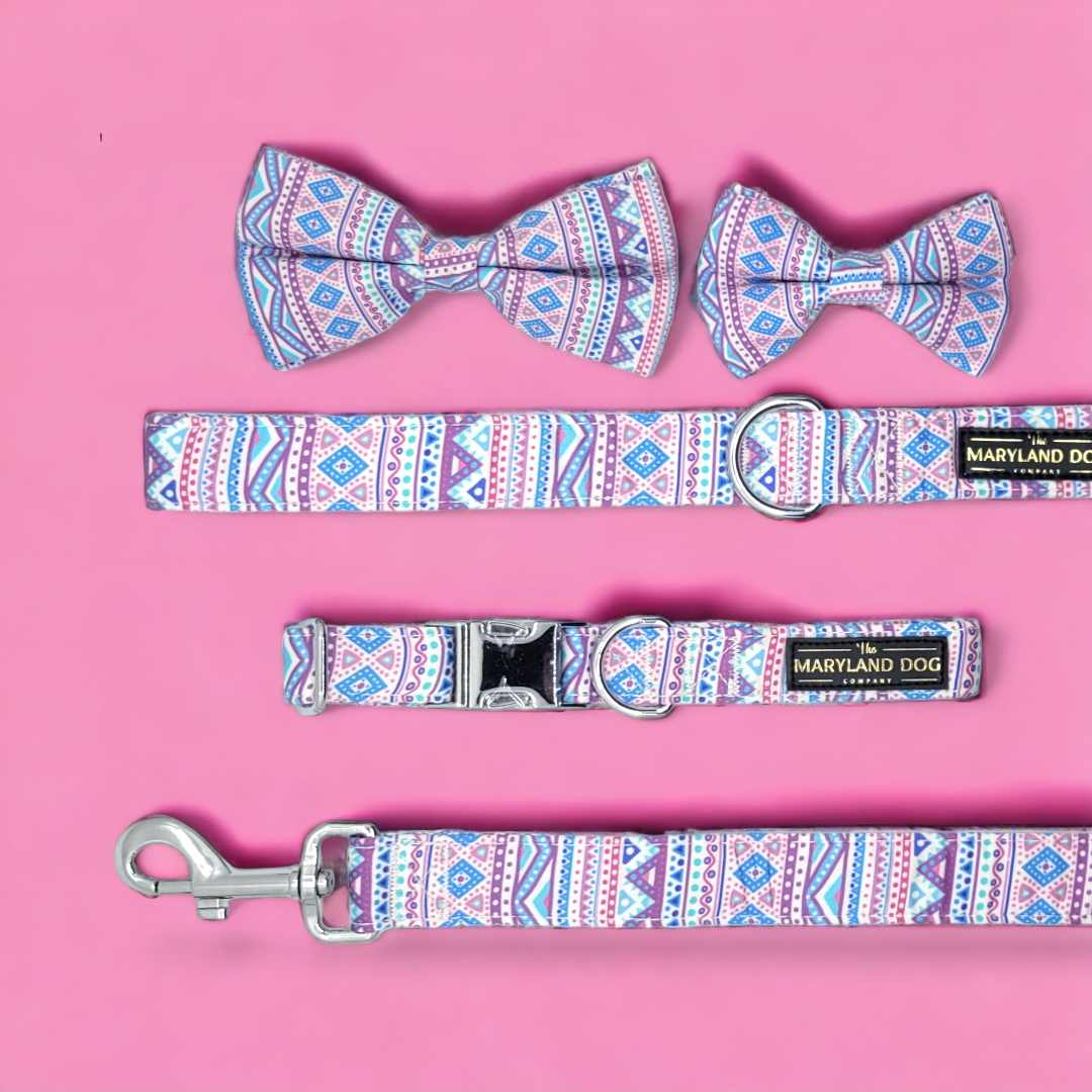 Pink Geometric Collar and Attachable Bow