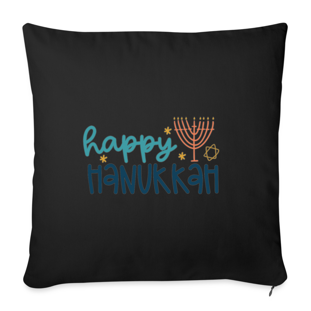 Happy Hanukkah Throw Pillow Cover 18” x 18” - black