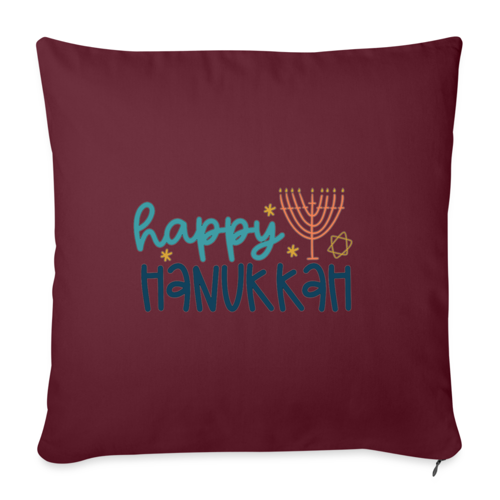 Happy Hanukkah Throw Pillow Cover 18” x 18” - burgundy
