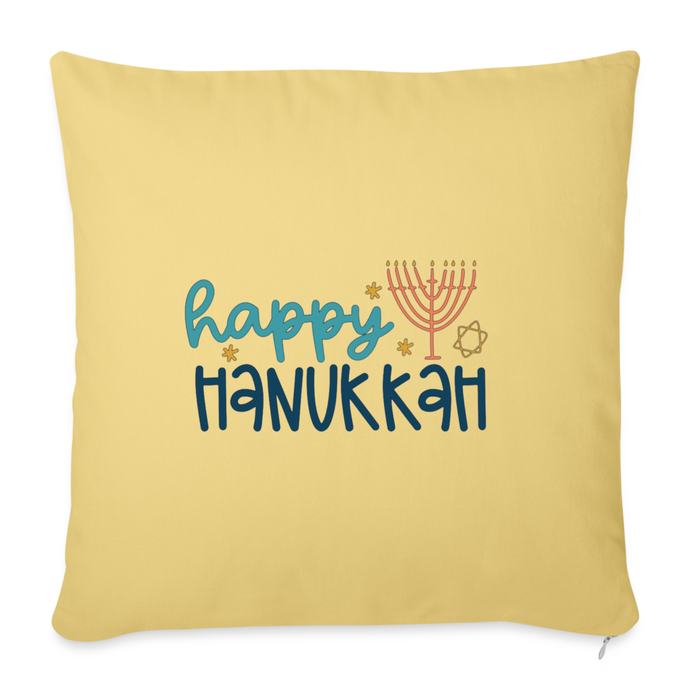 Happy Hanukkah Throw Pillow Cover 18” x 18” - washed yellow