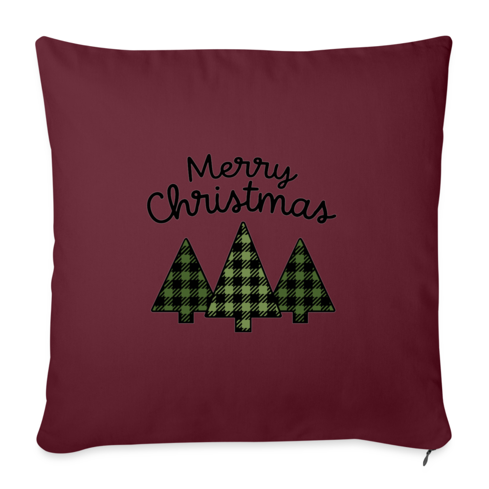 Merry Christmas Plaid Trees Throw Pillow Cover - burgundy