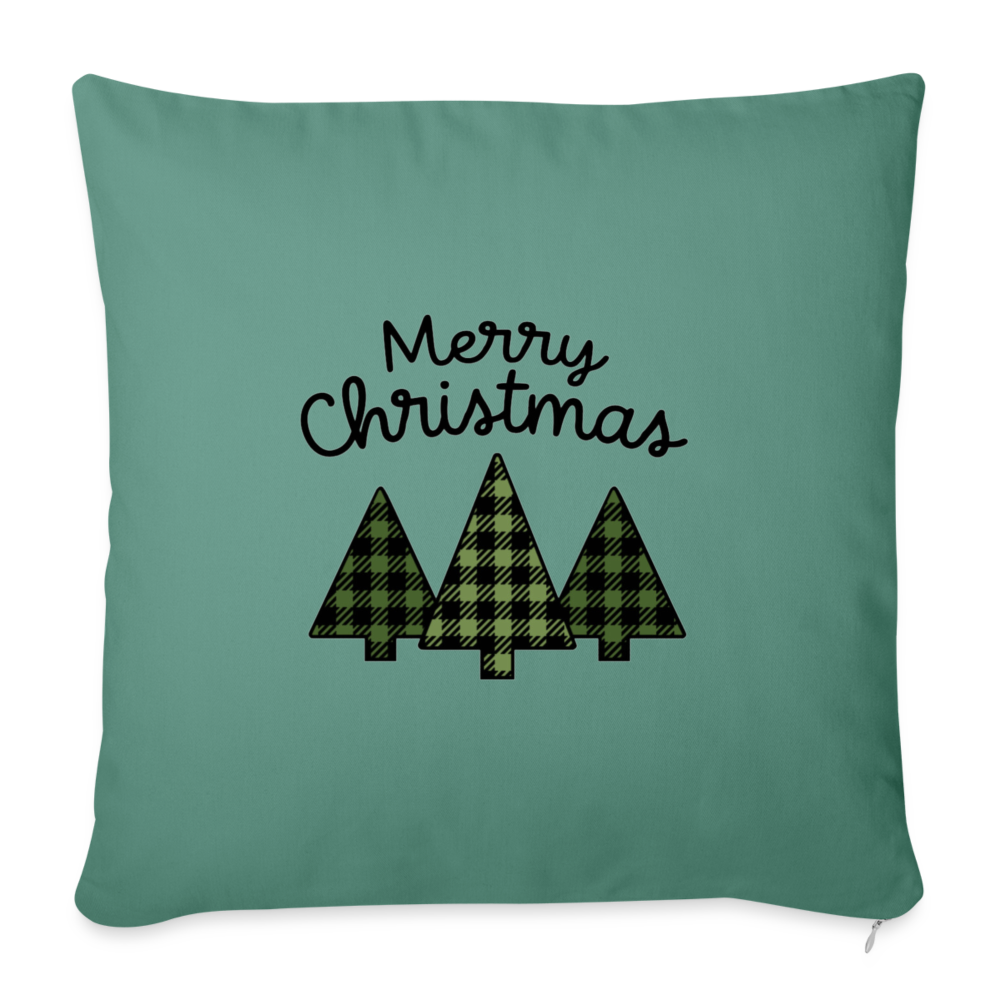 Merry Christmas Plaid Trees Throw Pillow Cover - cypress green