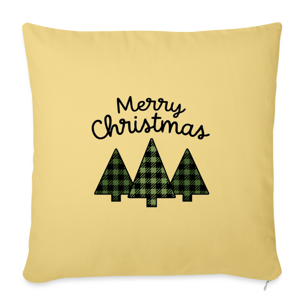 Merry Christmas Plaid Trees Throw Pillow Cover - washed yellow