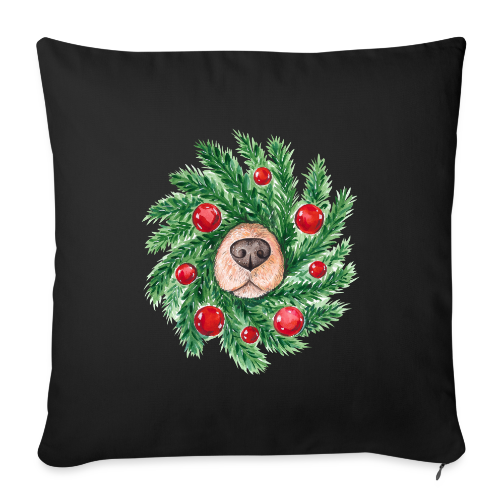 Wreath with Dog Nose Throw Pillow Cover - black