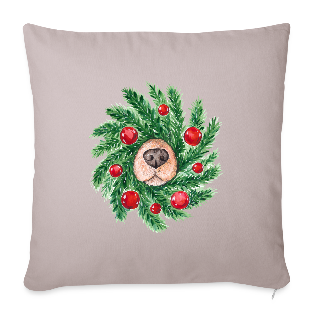 Wreath with Dog Nose Throw Pillow Cover - light taupe