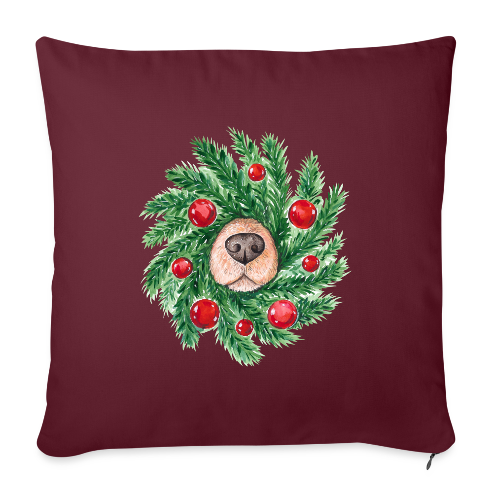 Wreath with Dog Nose Throw Pillow Cover - burgundy