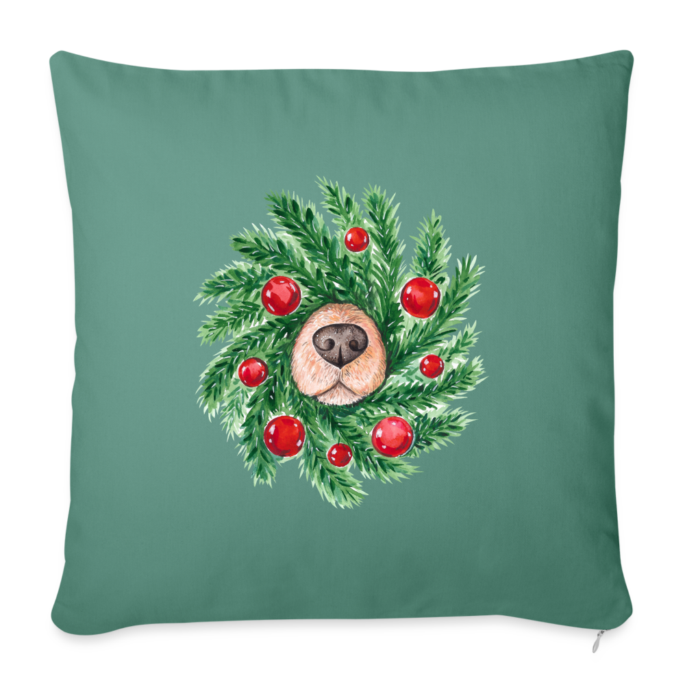 Wreath with Dog Nose Throw Pillow Cover - cypress green