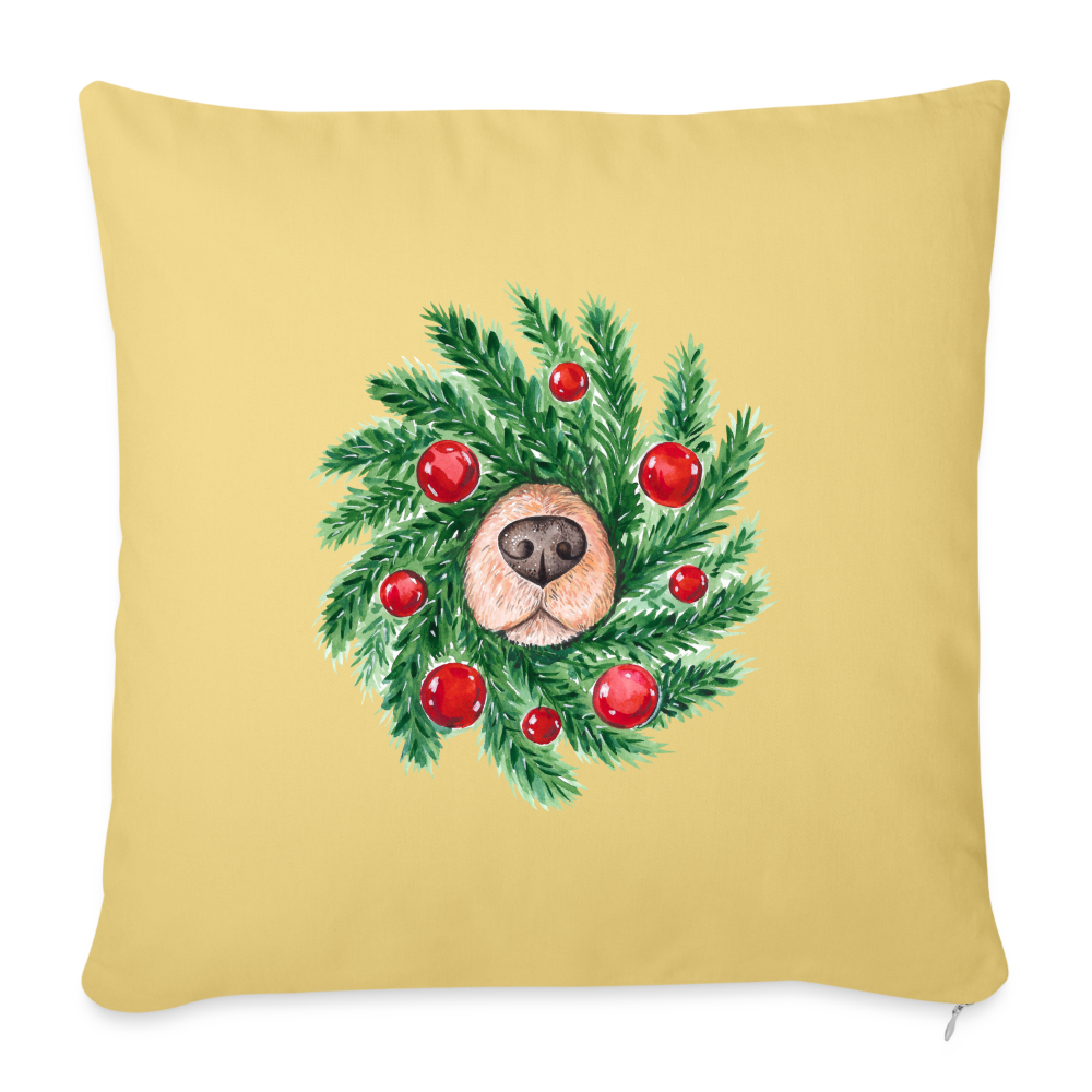Wreath with Dog Nose Throw Pillow Cover - washed yellow