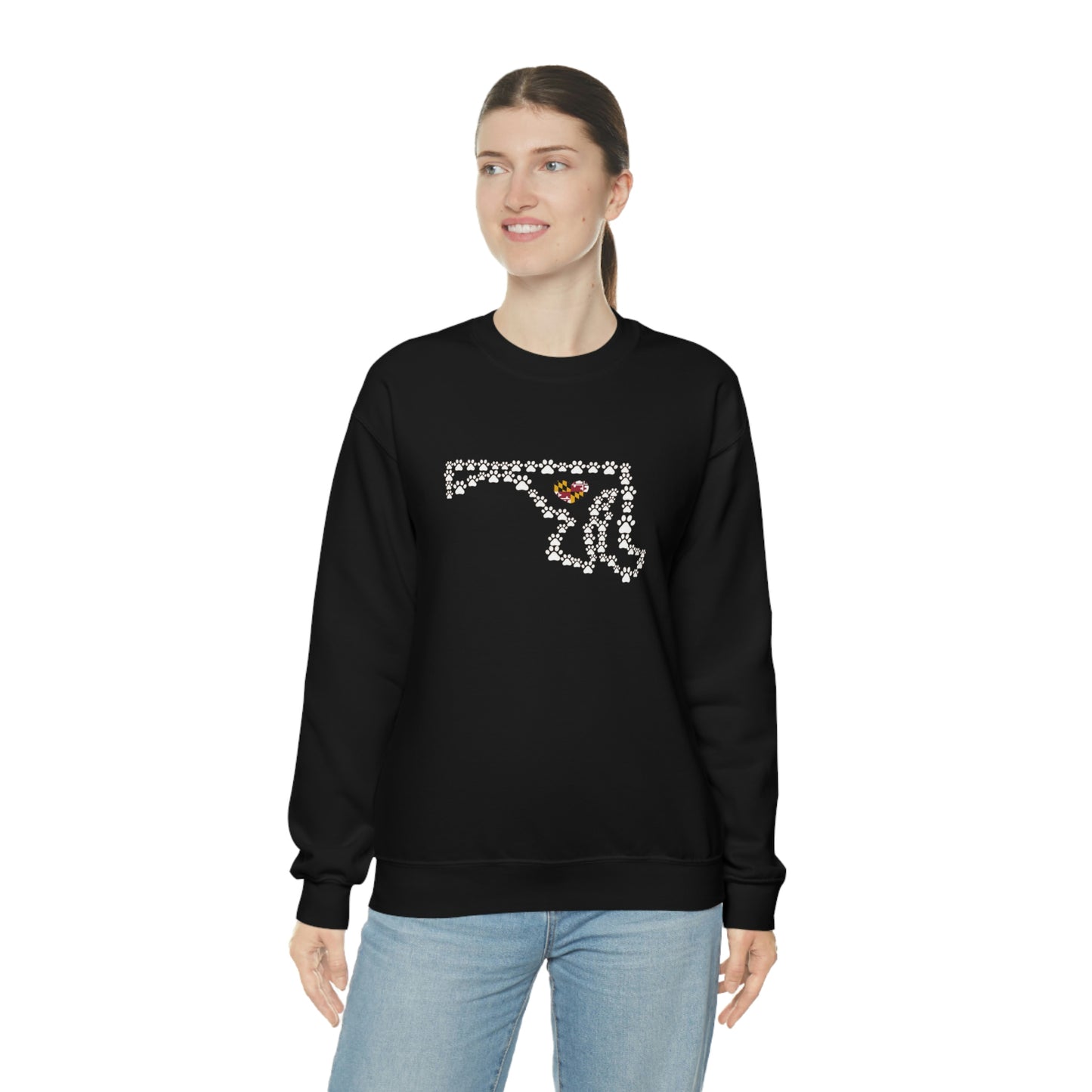 Maryland State Outline Maryland Flag Paw Prints Unisex Heavy Blend™ Crewneck Sweatshirt