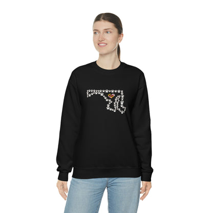 Maryland State Outline Maryland Flag Paw Prints Unisex Heavy Blend™ Crewneck Sweatshirt