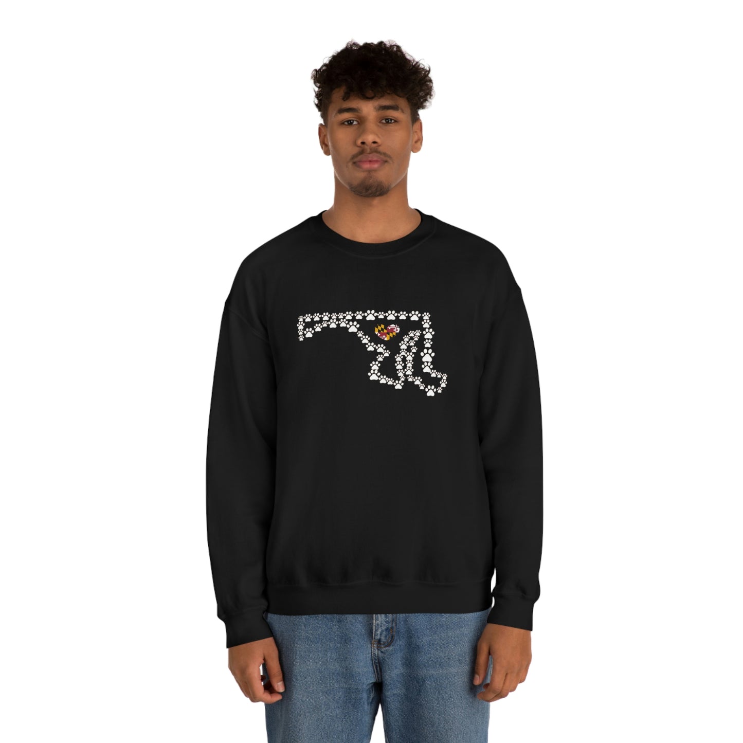 Maryland State Outline Maryland Flag Paw Prints Unisex Heavy Blend™ Crewneck Sweatshirt