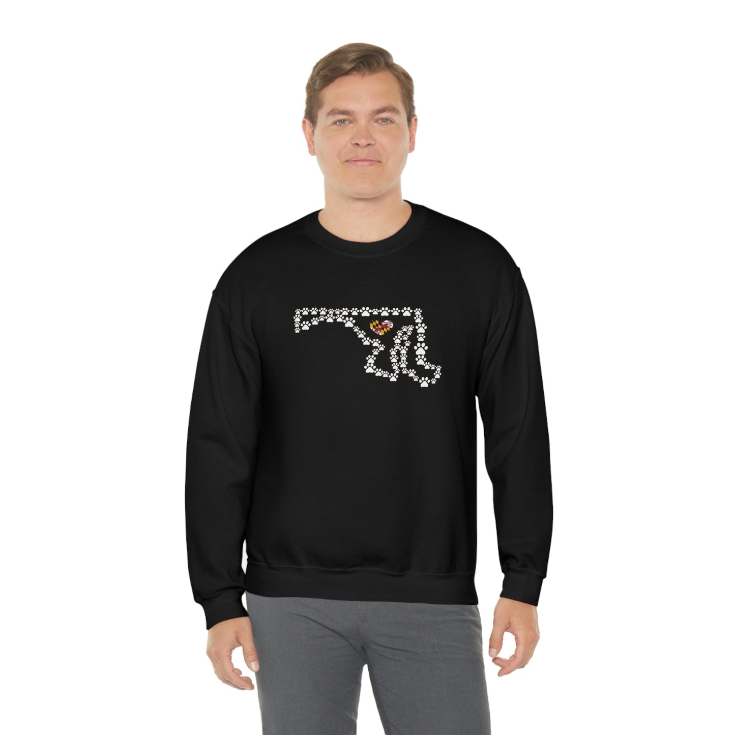 Maryland State Outline Maryland Flag Paw Prints Unisex Heavy Blend™ Crewneck Sweatshirt