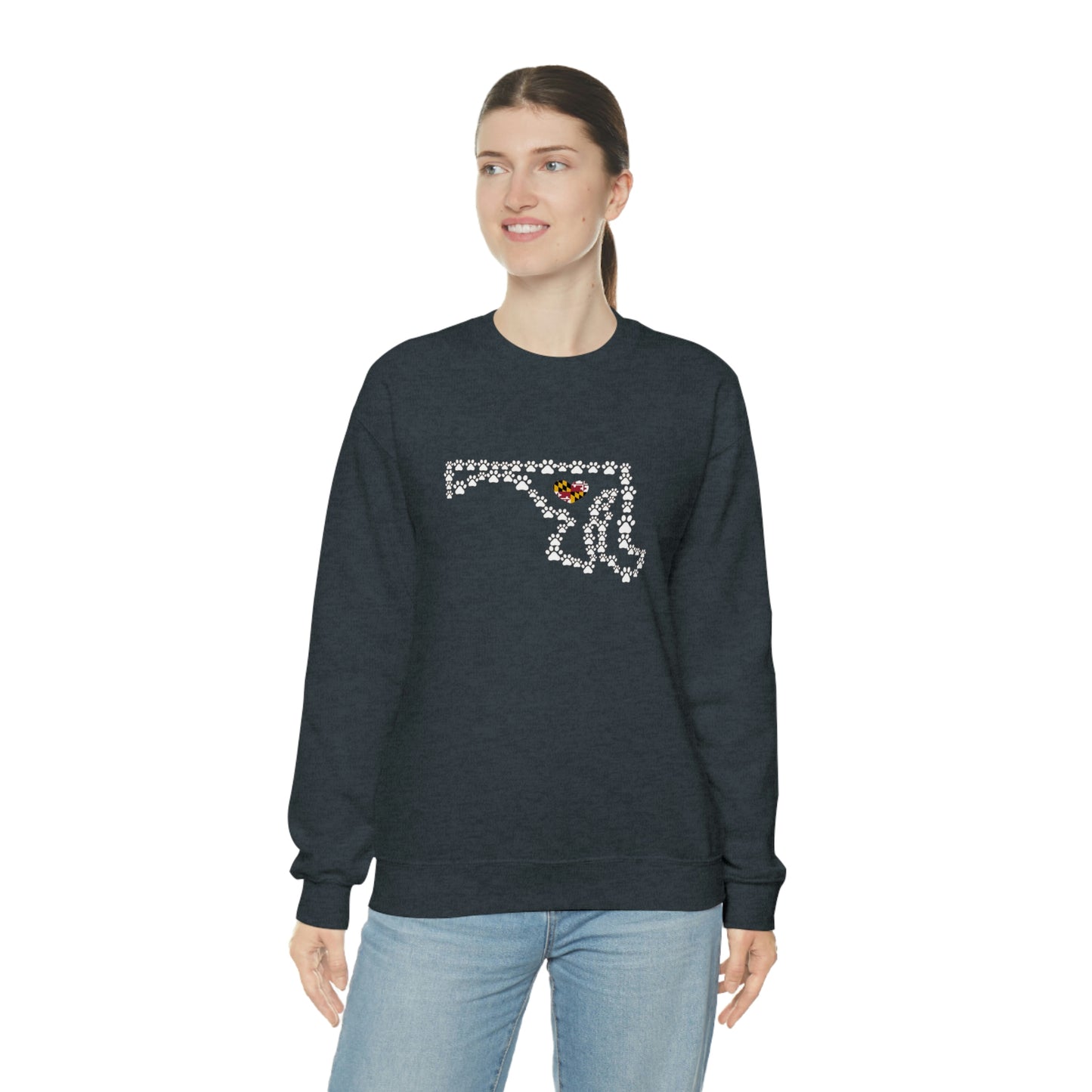 Maryland State Outline Maryland Flag Paw Prints Unisex Heavy Blend™ Crewneck Sweatshirt