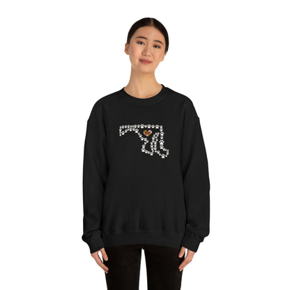 Maryland State Outline Maryland Flag Paw Prints Unisex Heavy Blend™ Crewneck Sweatshirt