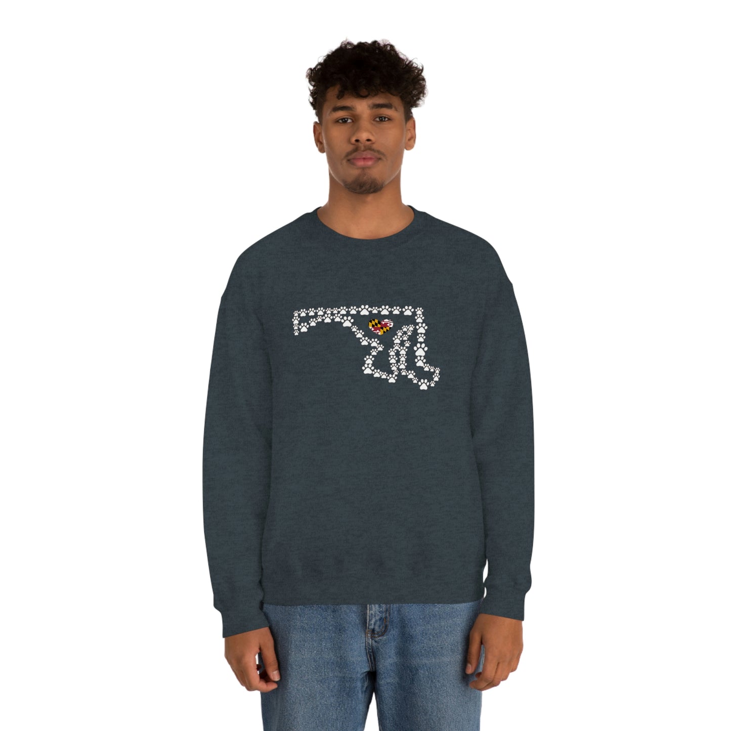 Maryland State Outline Maryland Flag Paw Prints Unisex Heavy Blend™ Crewneck Sweatshirt