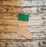 Load image into Gallery viewer, Personalized Glitter Name Green Burlap Christmas Stocking
