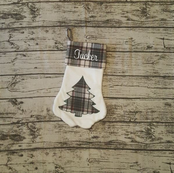 Personalized Plaid Green Christmas Tree Stocking