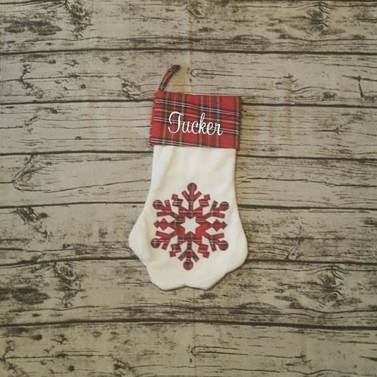 Personalized Plaid Red Snowflake Christmas Stocking
