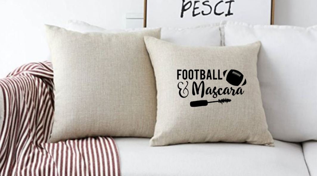 18x18" Football and Mascara Throw Pillow Cover