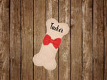 Load image into Gallery viewer, Personalized Glitter Name Red Bow Bone Christmas Stocking
