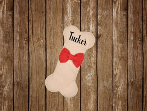 Personalized Glitter Name Red Bow Bone Christmas Stocking