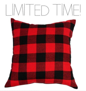 18x18" Eat, Drink, and Be Merry Throw Pillow Cover - Red Buffalo Plaid Available