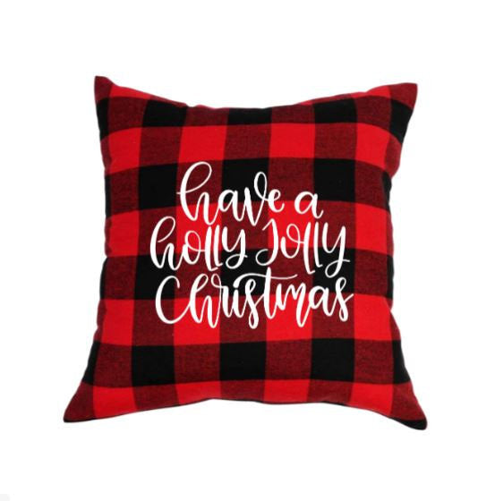 18x18" Have A Holly Jolly Christmas Throw Pillow Cover - Red Buffalo Plaid Available