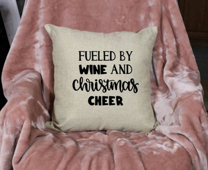 18x18" Fueled by Wine and Christmas Cheer Throw Pillow Cover - Red Buffalo Plaid Available