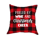 Load image into Gallery viewer, 18x18&quot; Fueled by Wine and Christmas Cheer Throw Pillow Cover - Red Buffalo Plaid Available
