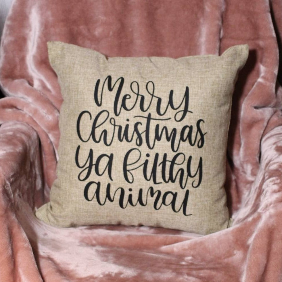 18x18" Merry Christmas Ya Filthy Animal Throw Pillow Cover - Red Buffalo Plaid Available