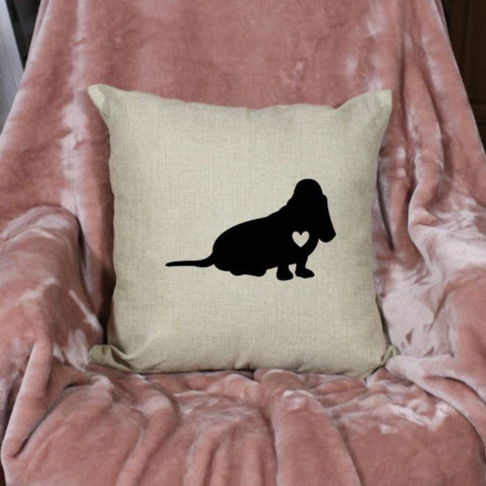 18x18" Basset Hound Dog Silhouette Throw Pillow Cover, Personalized, Custom, Dog Name