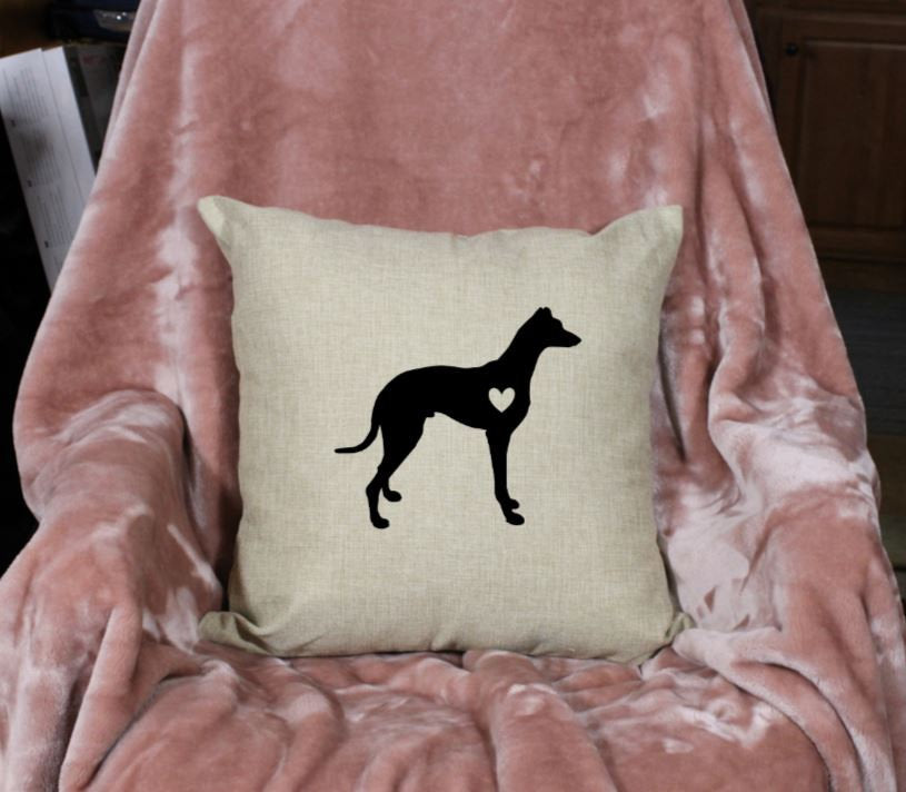 18x18" Whippet, Greyhound Dog Silhouette Throw Pillow Cover, Personalized, Custom, Dog Name