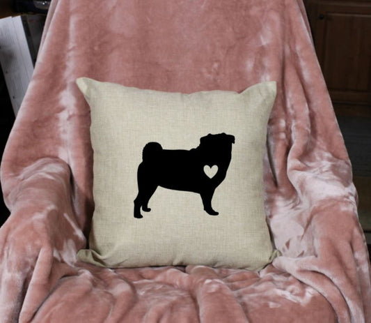 18x18" Pug Dog Silhouette Throw Pillow Cover, Personalized, Custom, Dog Name