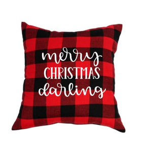 18x18" Merry Christmas Darling Throw Pillow Cover - Red Buffalo Plaid Available