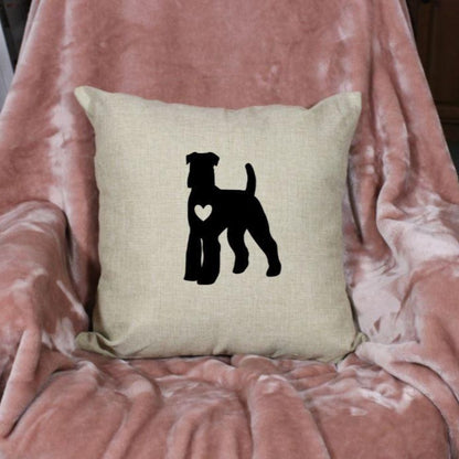 18x18" Airedale Terrier Dog Silhouette Throw Pillow Cover, Personalized, Custom, Dog Name