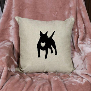 18x18" Bull Terrier, Miniature Bull Terrier Dog Silhouette Throw Pillow Cover, Personalized, Custom, Dog Name