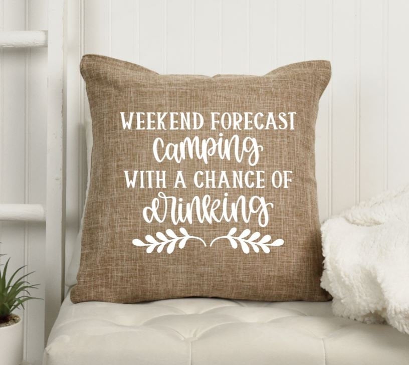 18x18" Weekend Forecast: Camping with a Chance of Drinking Throw Pillow Cover