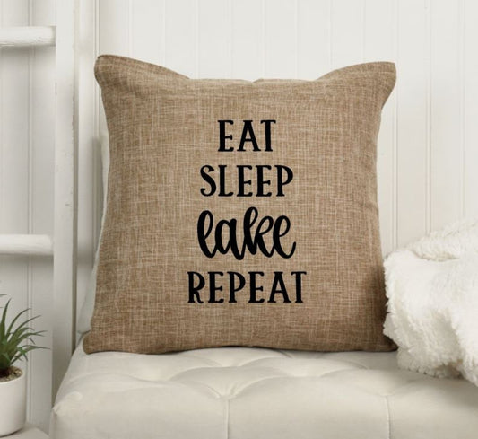 18x18" Eat Sleep Lake Repeat Throw Pillow Cover