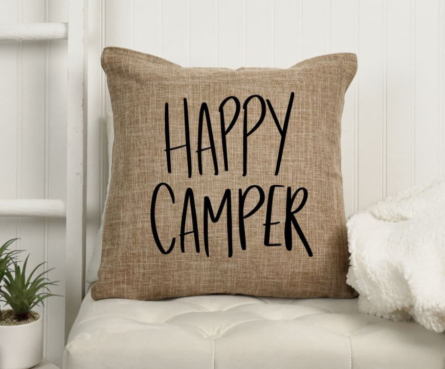 18x18" Happy Camper Throw Pillow Cover
