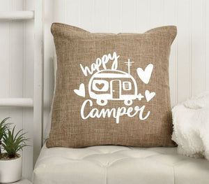 18x18" Happy Camper | Camping | RV | Throw Pillow Cover