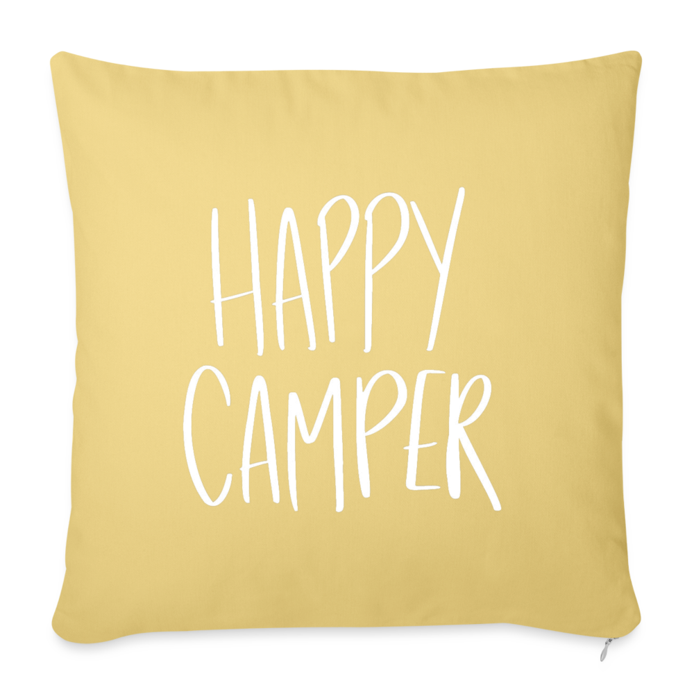 Happy Camper Throw Pillow Cover 18” x 18” - washed yellow