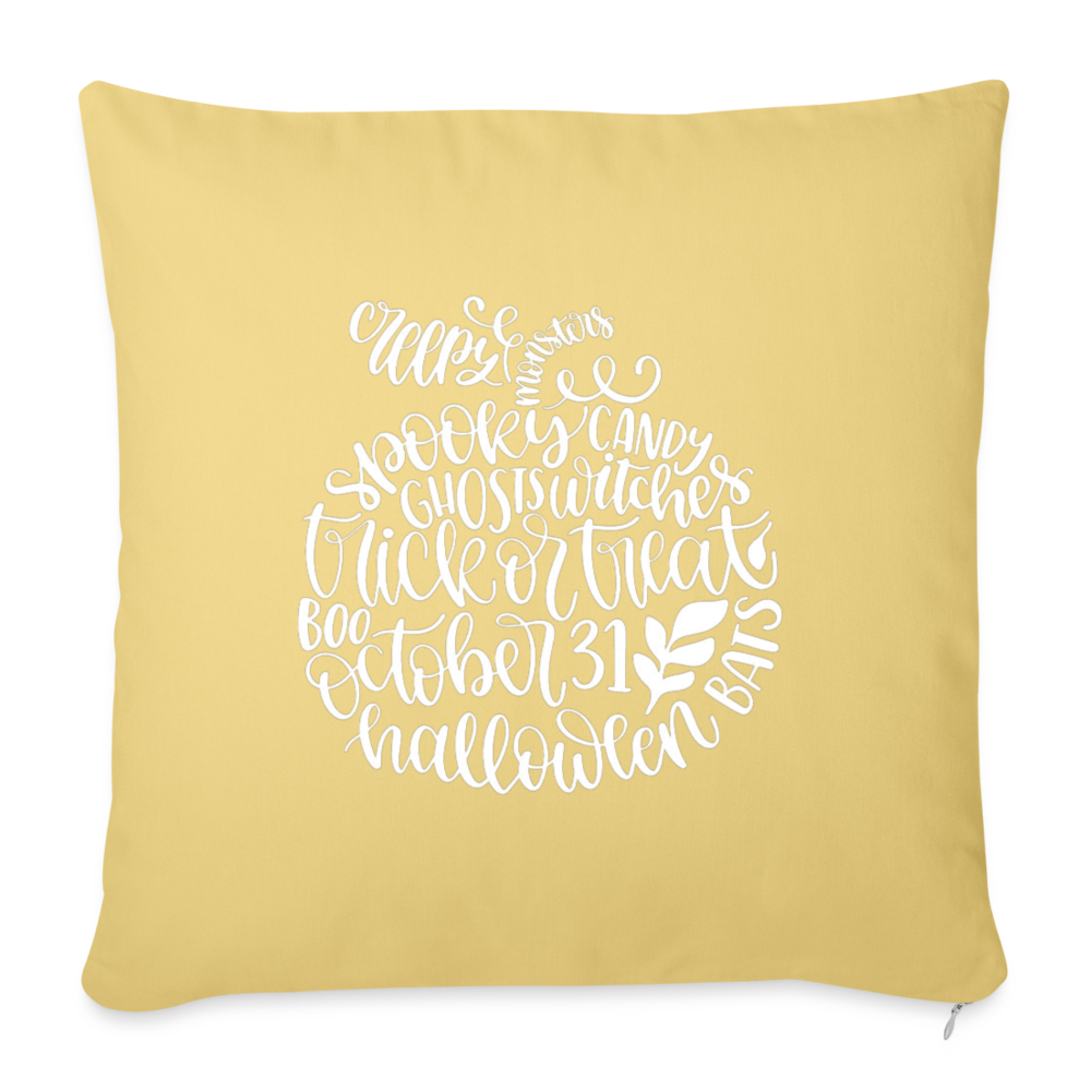 Halloween Words Pumpkin Throw Pillow Cover 18” x 18” - washed yellow
