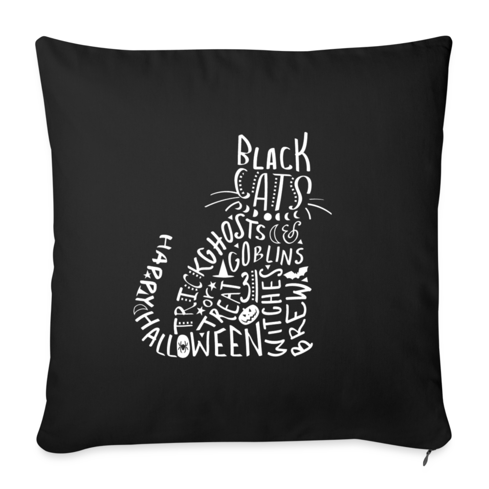 Black Cat Halloween Words Throw Pillow Cover 18” x 18” - black