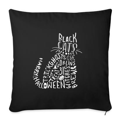 Black Cat Halloween Words Throw Pillow Cover 18” x 18” - black