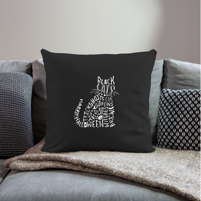 Black Cat Halloween Words Throw Pillow Cover 18” x 18” - black