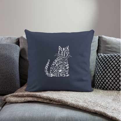 Black Cat Halloween Words Throw Pillow Cover 18” x 18” - navy