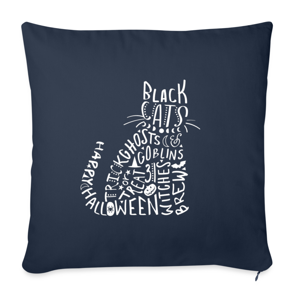 Black Cat Halloween Words Throw Pillow Cover 18” x 18” - navy