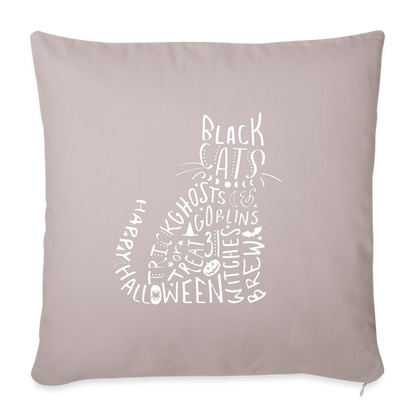 Black Cat Halloween Words Throw Pillow Cover 18” x 18” - light taupe